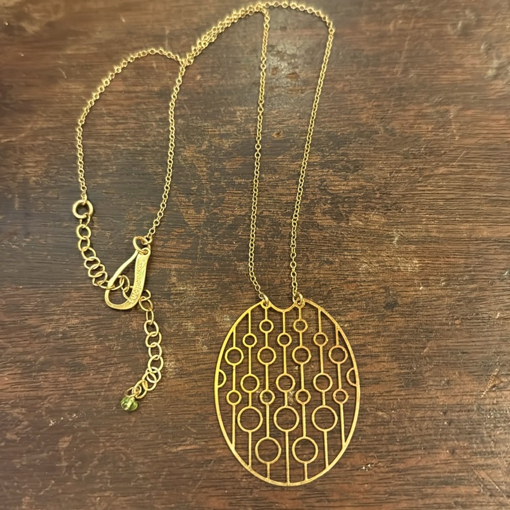 Kris Nations 14k Gold Plated Modernist Dainty signed~Peridot extender dangle